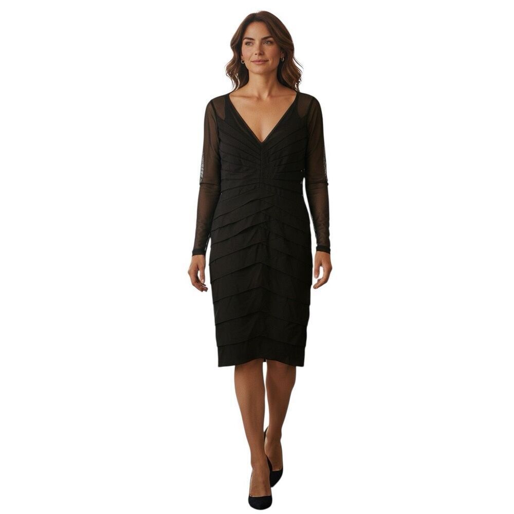 Vintage Chetta B Size 4 Mesh Sleeve Bandage Mini Dress Black Bodycon Layered NWT